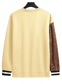 Manfinity Homme Loose-Fit Men's Sweatshirt With Embroidered Bear Pattern And Striped Trim - Khaki - View 2