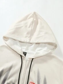 Manfinity LEGND Nam Lá thư & Nhện In Dây kéo Dây rút Hoodie - Màu be - Xem 5