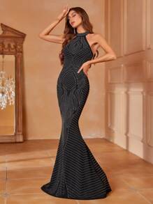 Halter Neck Nàng tiên cá Hem Ăn mặc trang trọng - màu đen - Xem 1