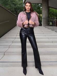 SHEIN Privé Viền tương phản 	
Fuzzy áo - Màu nâu Sô-cô-la - Xem 5