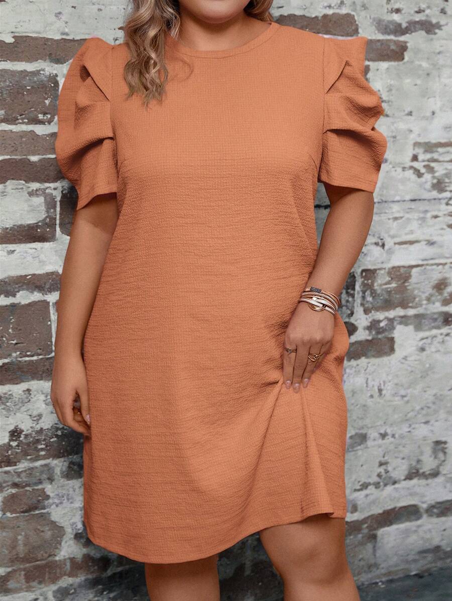 SHEIN Clasi Hơn Chất rắn Ống tay áo Đầm Tunic - Màu Cam san hô - Xem 1