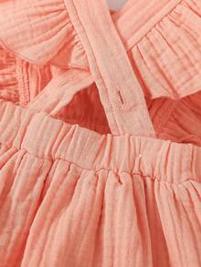 Baby Girl Ruffle Trim Layer Hem Overall Dress With Headband - Dusty Pink - View 5