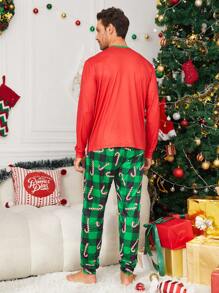 Christmas Candy Cane Patterned Men's Pajamas Set Family Matching Outfit - Red - View 2