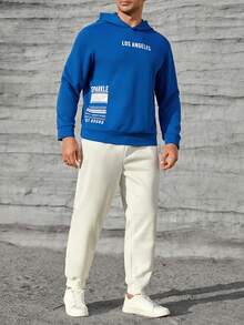 EASEVO 男士大码字母圖案連帽衫 - 藍色 - 查看 5