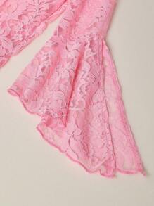 Valentine Flare Sleeve Lace Mermaid Hem Dress,Ladies' Gothic Sexy Christmas Clothing - Pink - View 5