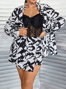 Celure 大碼滿版印花西裝外套&短褲 - 白色 - 查看 1