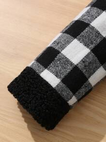 SHEIN Young Boy Gingham Hooded Contrast Teddy Panel Overcoat - Black and White - View 3