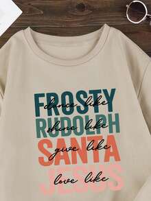 SHEIN Unity 大碼標語圖案加絨內裏運動衫 - 杏色 - 查看 5