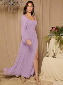 SHEIN Belle Vestido de dama de honor escote corazón de manga farol de muslo con abertura