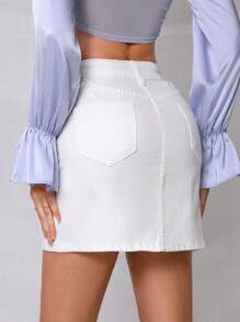 SHEIN Privé 高腰牛仔半身裙 - 白色 - 查看 2