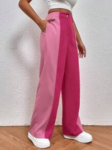 SHEIN Unity Two Tone Straight Leg Trousers - Pink - View 6