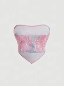 SHEIN MOD 紮染前打結頭巾下擺抹胸上衣 - 粉色 - 查看 2