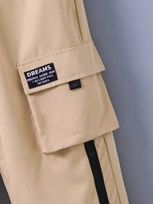 Teen Girl Letter Patched Detail Flap Pocket Side Cargo Pants - Khaki - View 3