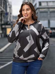 EMERY ROSE 大碼幾何印花半拉鏈運動衫 - 彩色 - 查看 5