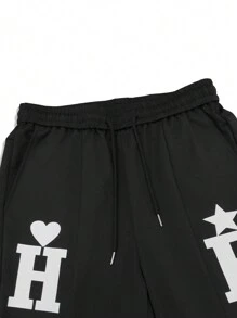 Manfinity Roghcode 男士字母圖案腰部抽繩衛褲 - 黑色 - 查看 5