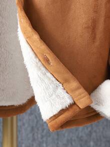 男大童翻蓋細節毛絨內襯連帽外套 - 棕色 - 查看 8