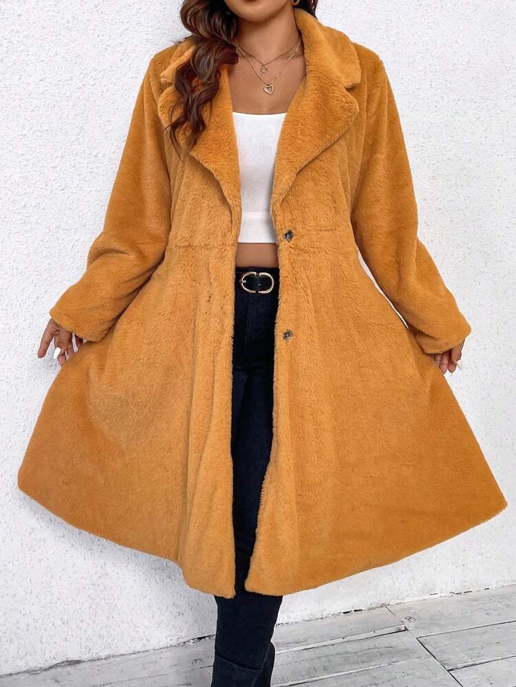 Plus Size Faux Fur Thermal Casual Solid Color Jacket, Autumn/Winter