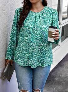 Calvaya Hơn In Toàn bộ Chi tiết nếp Áo sơ mi - màu xanh lá - Xem 6