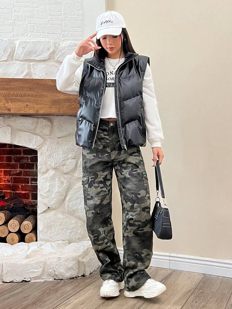 SHEIN EZwear 黑色無袖襯墊馬甲 - 黑色 - 查看 4
