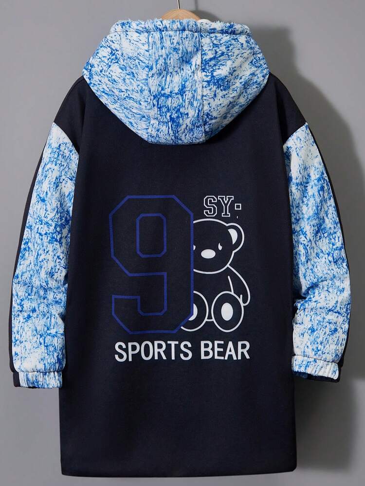 Tween Boy Letter Graphic Thermal Lined Hooded Coat Without Sweater