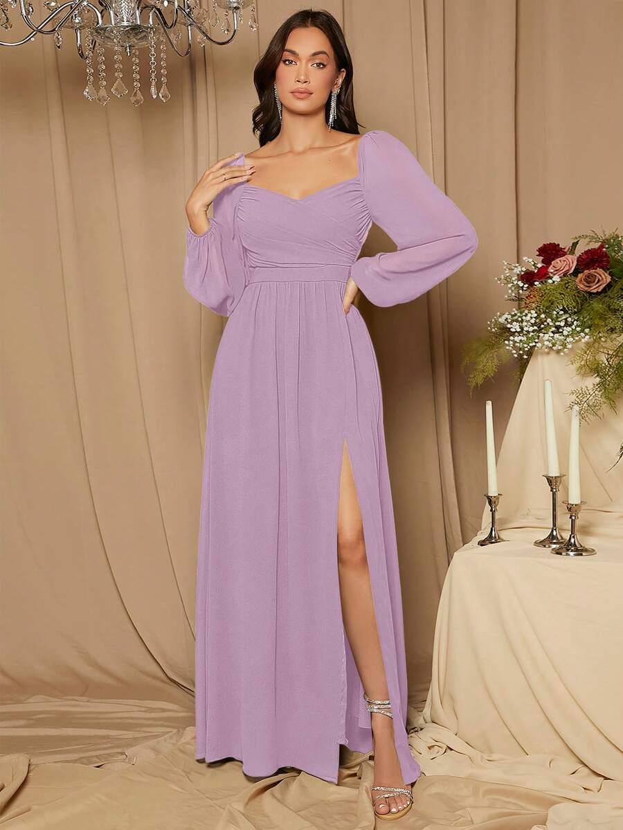 SHEIN Belle Vestido de dama de honor escote corazón de manga farol de muslo con abertura