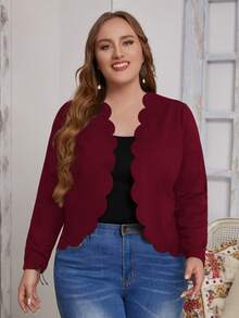 EMERY ROSE Hơn Cắt vỏ sò Mở Mặt trước Áo khoác - Màu Đỏ Sâu - Xem 3