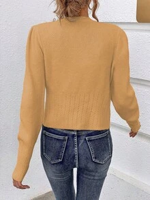 SHEIN Privé Scallop Trim Button Front Cardigan - Khaki - View 2