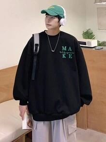 Manfinity Men Letter Embroidery Drop Shoulder Oversize Sweatshirt - Black - View 5