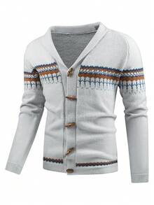 Manfinity Homme 男士幾何圖案前紐扣開襟衫 - 灰色 - 查看 8