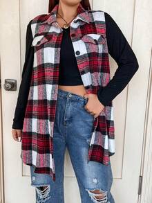 Flirla 大碼格紋印花翻蓋細節外套 - 彩色 - 查看 5