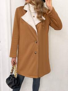 Chiquease Lapel Neck Teddy Lined Single Breasted Coat - Apricot - View 6