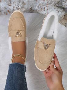 时尚豹纹装饰保暖内衬女式便鞋 - 卡其色 - 查看 1