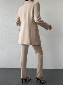 EURMUSE Double Breasted Blazer & Pants - Beige - View 2