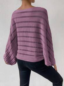Chiquease 蝙蝠袖網眼針織套頭毛衣 - 紫色 - 查看 2