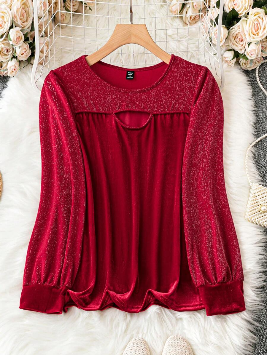 SHEIN Clasi Plus Cut Out Front Lantern Sleeve Tee - Multicolor - View 1