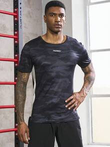 Manfinity Sport Corelite 男士迷彩印花字母圖案運動T恤 - 彩色 - 查看 4