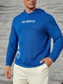 EASEVO 男士大码字母圖案連帽衫 - 藍色 - 查看 6