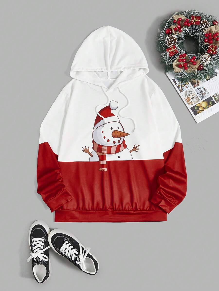 Flirla Áo nỉ hai màu cỡ lớn in họa tiết Giáng sinh, có dây rút. - Đỏ - Xem 1