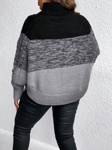 Calvaya Plus Colorblock Turtleneck Cable Knit Raglan Sleeve Sweater Knit Pullover Fall Winter Outfit