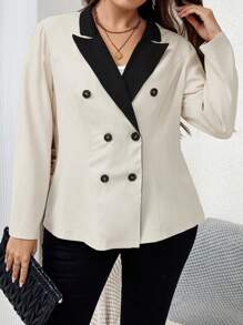 SHEIN LUNE 大碼拼接面雙排釦西裝外套 - 彩色 - 查看 4