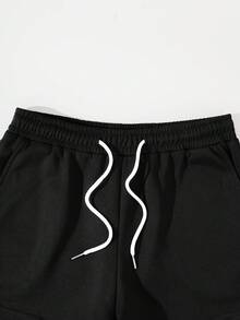 SHEIN Unity Letter Graphic Half Zip Sweatshirt & Drawstring Waist Shorts - Black - View 3