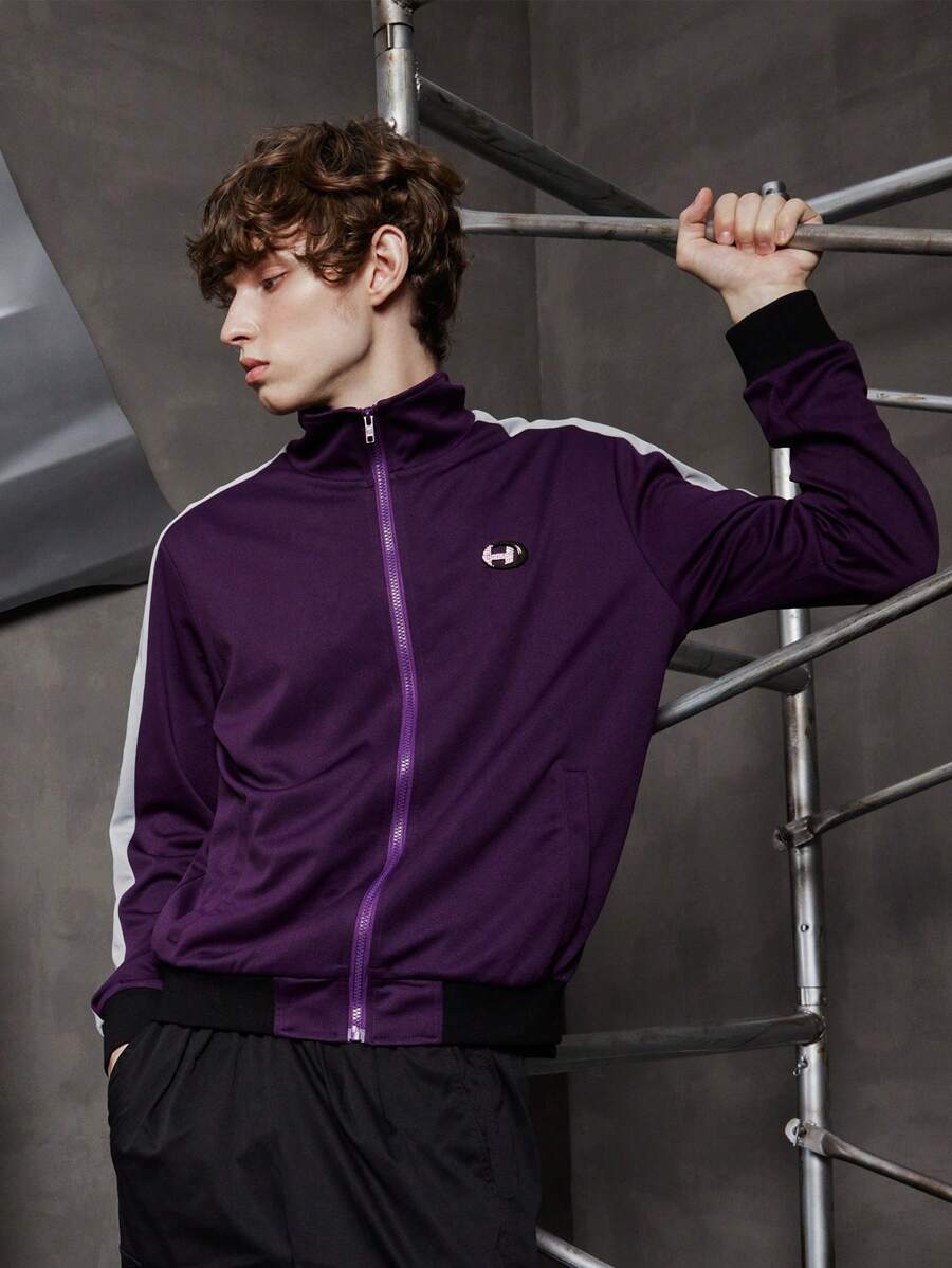 Manfinity VCAY Men Letter Patched Detail Contrast Side Seam Jacket ...