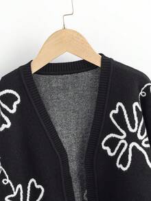 SHEIN Cô gái Tween Mô hình hoa Áo len Duster - màu đen - Xem 4