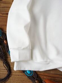 SHEIN EZwear Plus Letter Graphic Drop Shoulder Sweatshirt - White - View 3