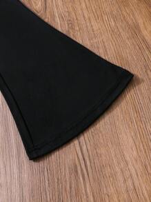 SHEIN 十幾歲女孩毛絨罩衣,長袖t恤,喇叭褲,3入組,不帶腰帶 - 彩色 - 查看 6