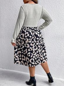 SHEIN LUNE Plus Leopard Print Belted Dress - Multicolor - View 2