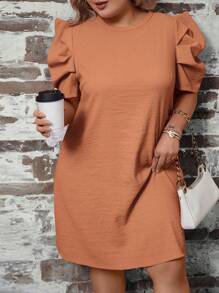 SHEIN Clasi Hơn Chất rắn Ống tay áo Đầm Tunic - Màu Cam san hô - Xem 5