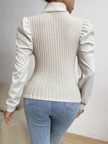 SHEIN Privé Lantern Sleeve Turtleneck Top - Apricot - View 2