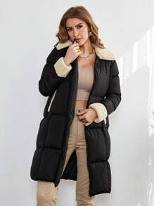 EURMUSE Veste d'hiver avec col patchwork et fermeture à glissière - Noir - Voir 5