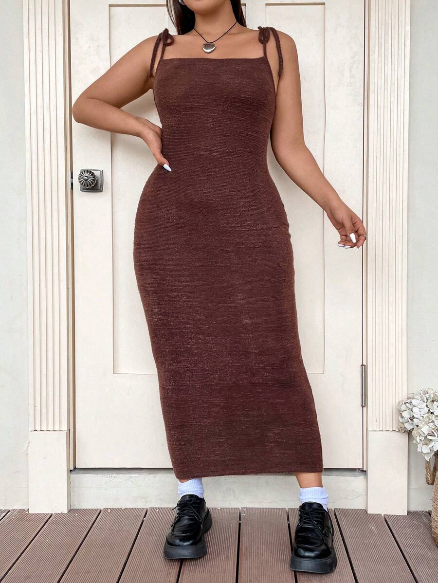 SHEIN ICON Hơn Cà vạt vai Váy Dây - Cà phê nâu - Xem 1